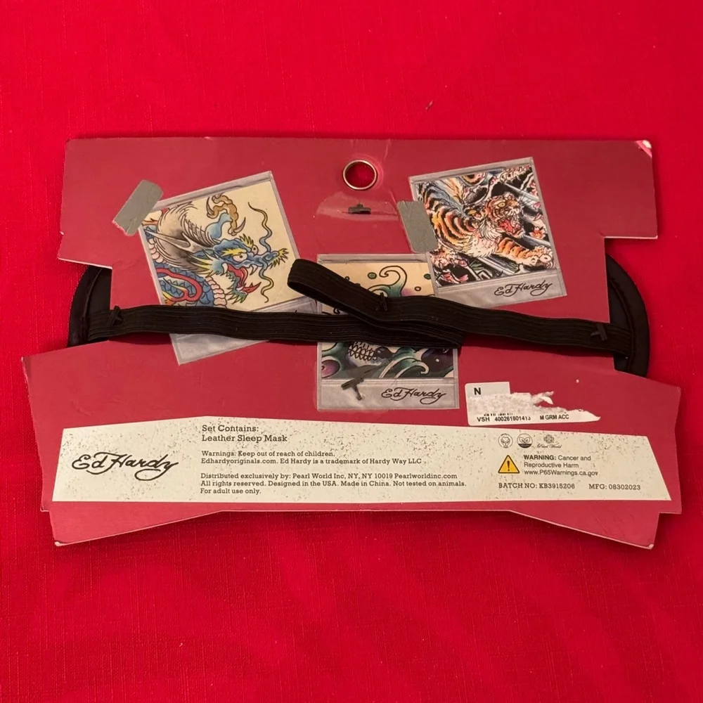 Ed Hardy Leather Padded Soft Comfortable Sleep Mask Adjustable Elastic Strap